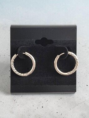 Textured Stainless Steel Hoop Earrings - 14mm